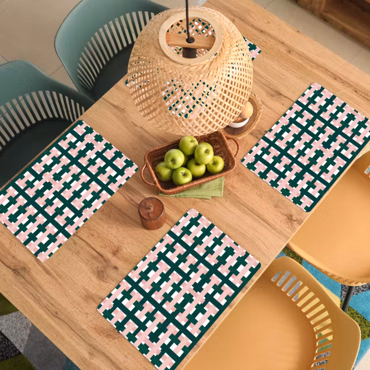 Placemat - 6 stuks - Vlechtpatroon - Groen - Roze - Grafisch — 3