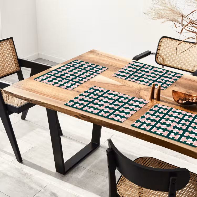 Placemat - 6 stuks - Vlechtpatroon - Groen - Roze - Grafisch — 4