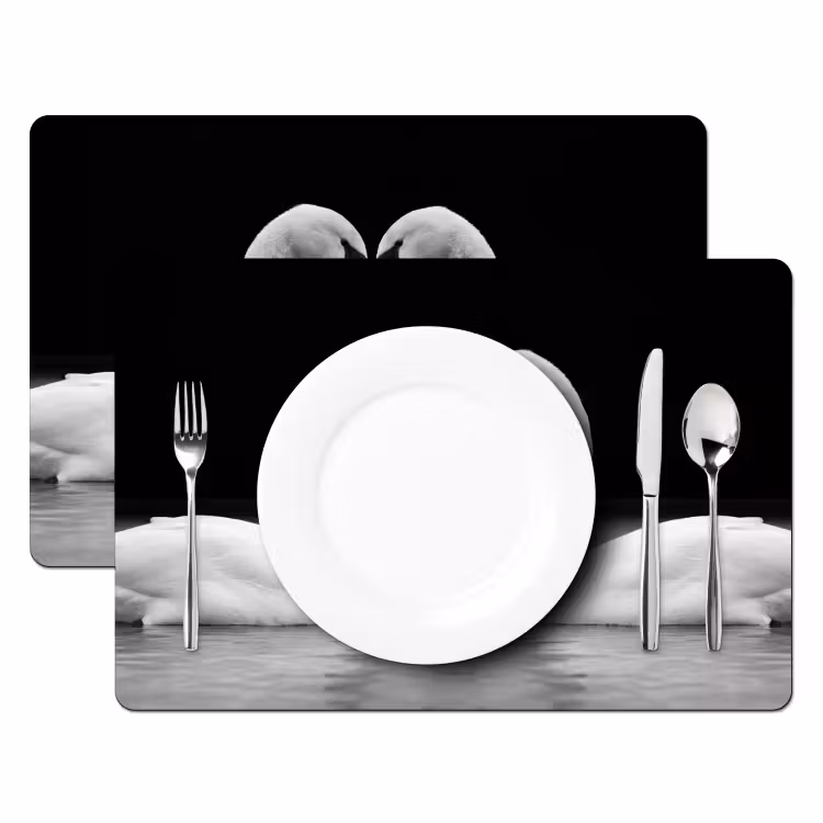 Placemat - 6 stuks - Zwanen - Hart - Zwart - Wit — 2