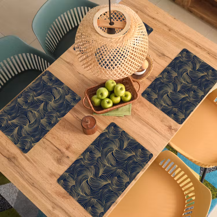 Placemat - 6 stuks - Abstract - Lijnen - Blauw - Goud — 3