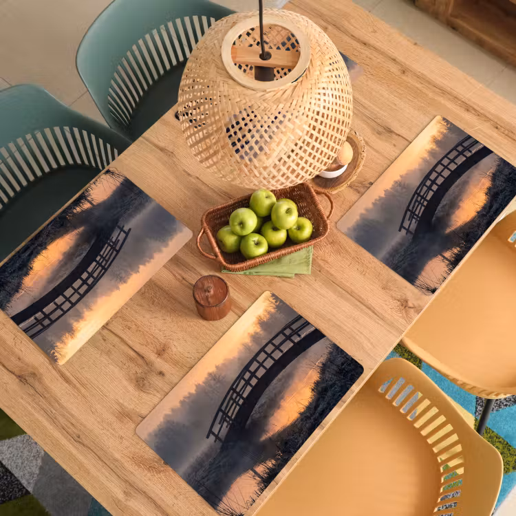 Placemat - 6 stuks - Brug - Mist - Bomen - Water — 3