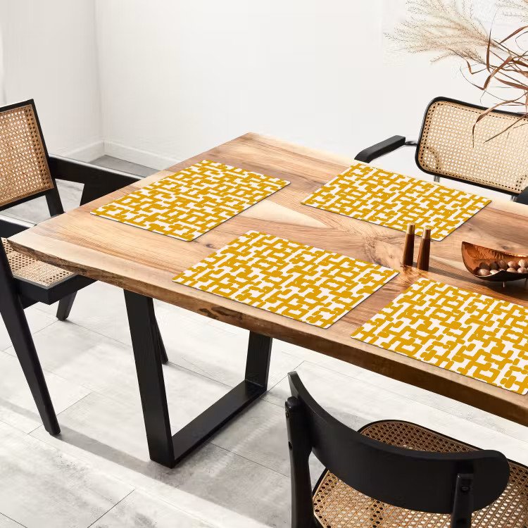 Placemat - 6 stuks - Geel - Beige - Patroon — 4