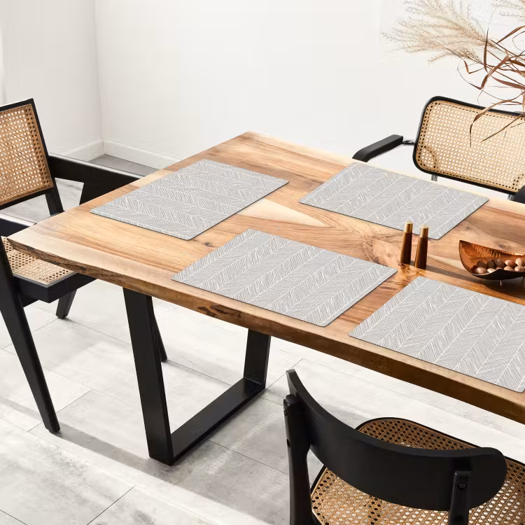 Placemat - 6 stuks - Klassiek - Visgraat - Grijs — 4