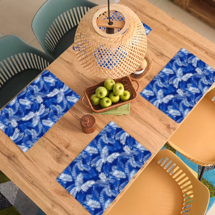 Placemat - 6 stuks - Palmblad - Patroon - Blauw — 3