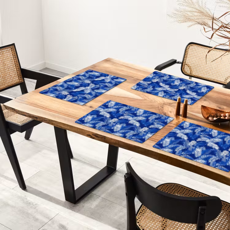 Placemat - 6 stuks - Palmblad - Patroon - Blauw — 4