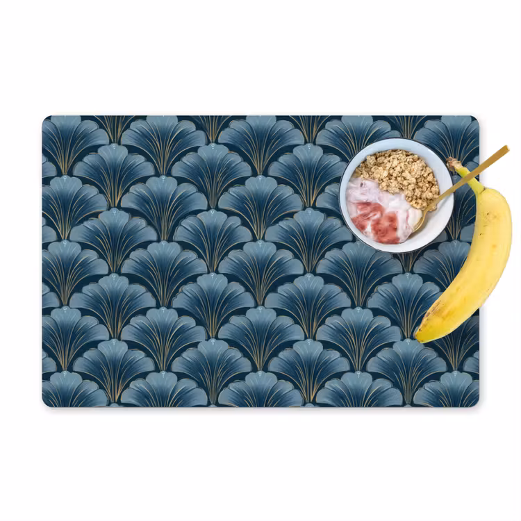 Placemat - 6 stuks - Patroon - Ginkgoblad - Blauw — 1