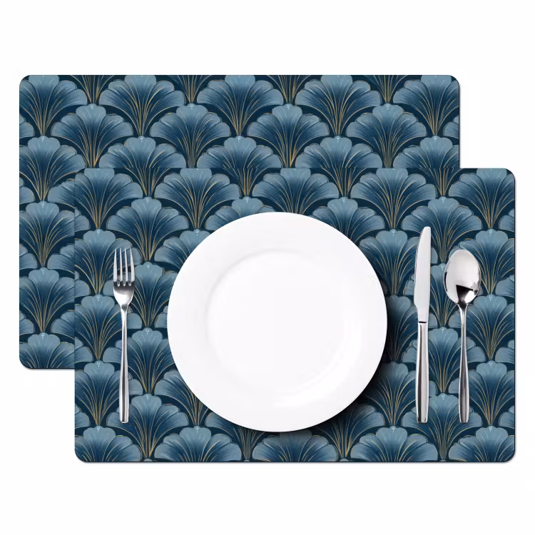 Placemat - 6 stuks - Patroon - Ginkgoblad - Blauw — 2