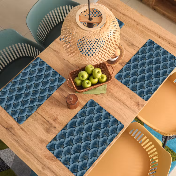 Placemat - 6 stuks - Patroon - Ginkgoblad - Blauw — 3
