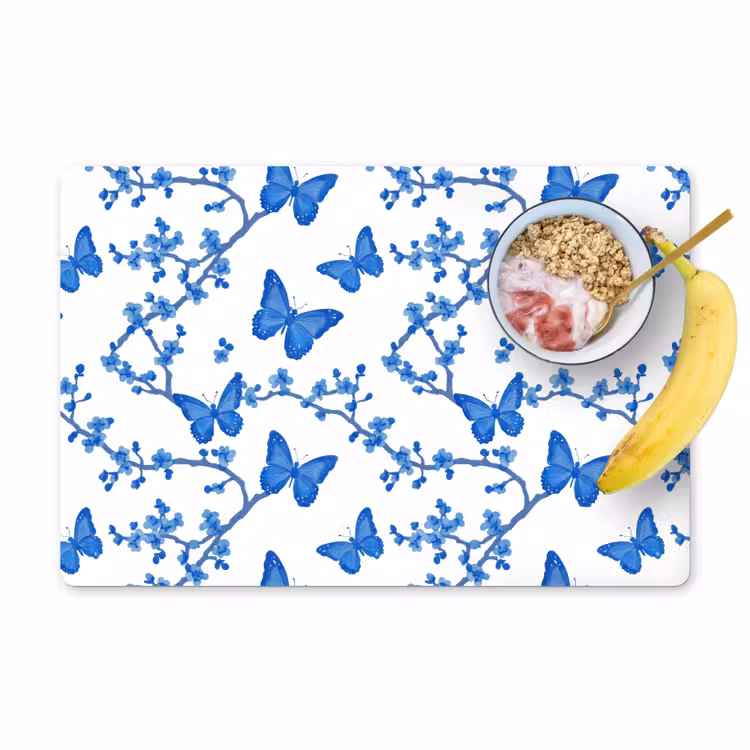 Placemat - 6 stuks - Vlinder - Bloemen - Blauw — 1