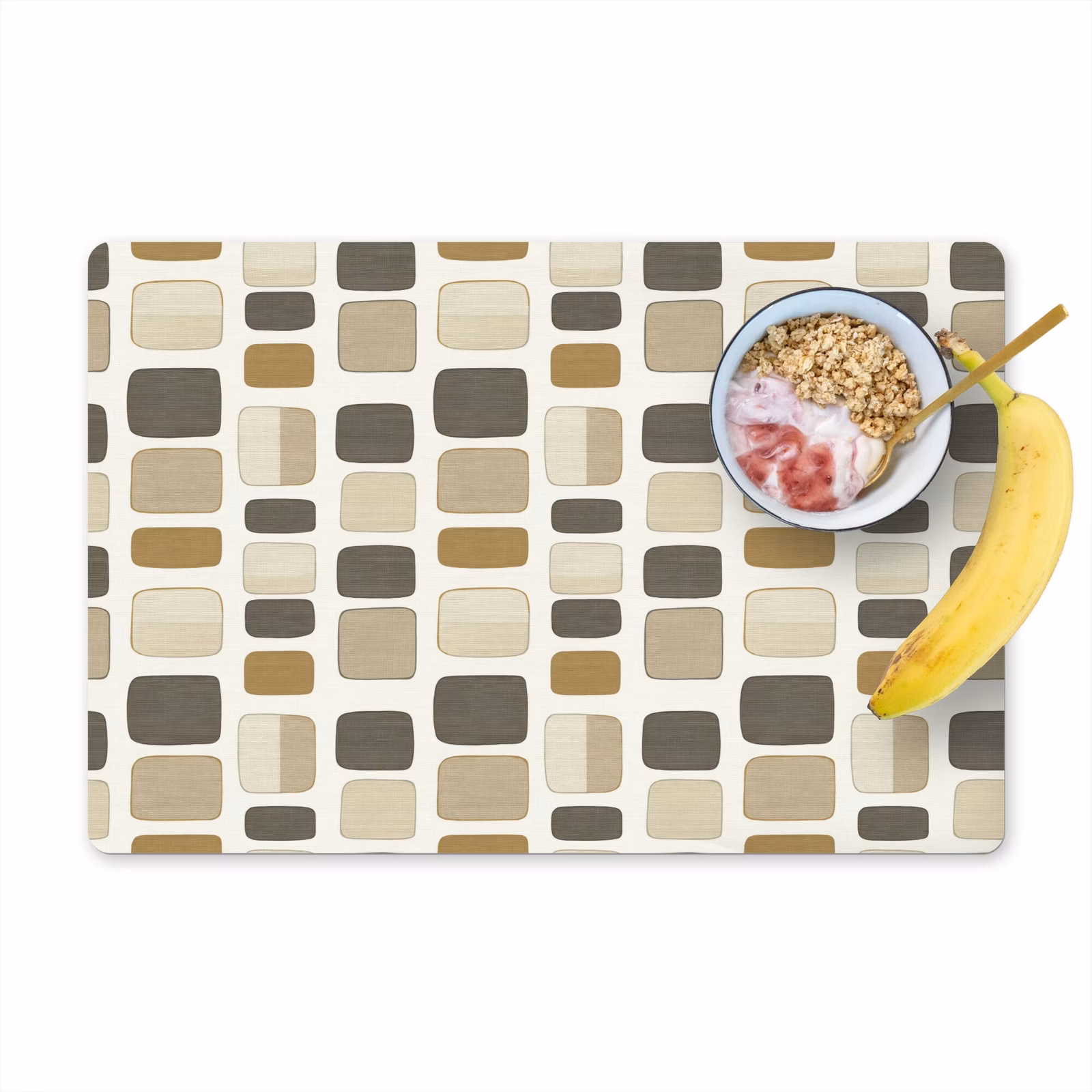 Placemat - 6 stuks - Blokken - Vintage - Grijs — 1