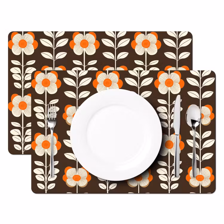 Placemat - 6 stuks - Bloemen - Retro - Bruin — 2