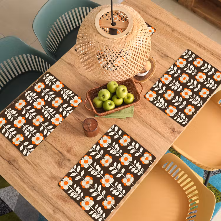 Placemat - 6 stuks - Bloemen - Retro - Bruin — 3