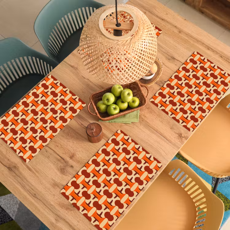 Placemat - 6 stuks - Geometrisch - Retro - Oranje — 3
