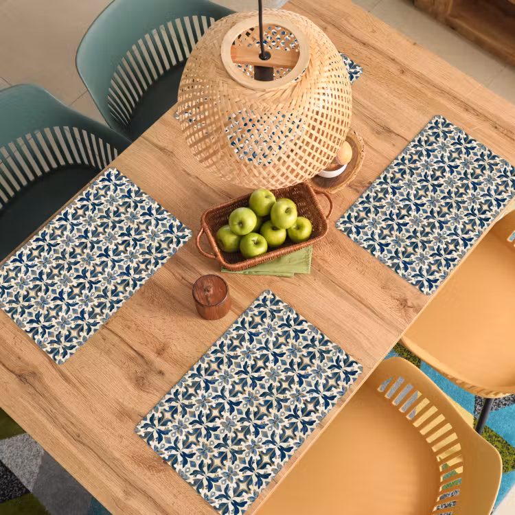 Placemat - 6 stuks - Tegel - Patroon - Blauw - Beige — 3