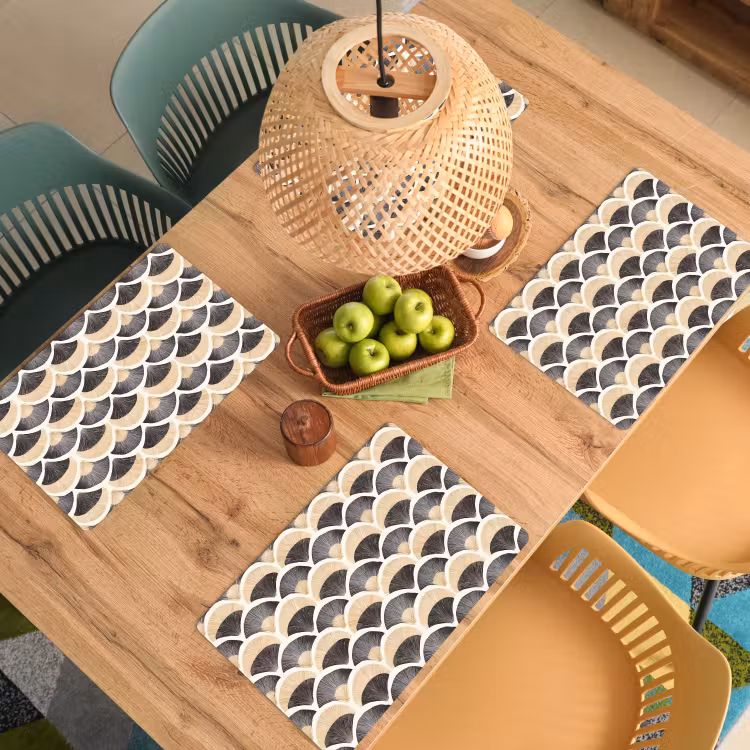 Placemat - 6 stuks - Waaier - Patroon - Zwart - Beige — 3