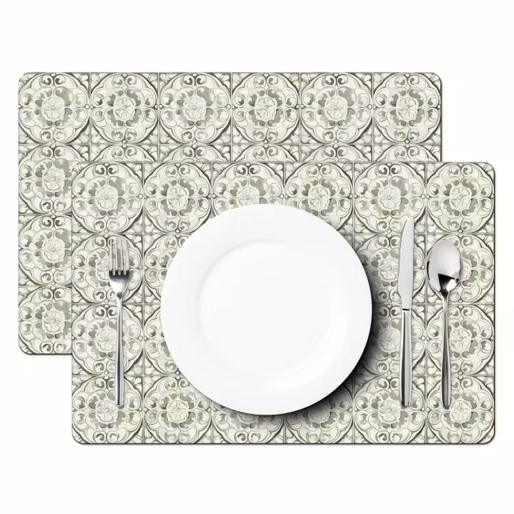 Placemat - 6 stuks - Krulornament - Tegel - Groen — 2