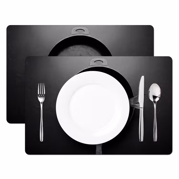 Placemat - 6 stuks - Pan - Vis - Zwart - Wit — 2