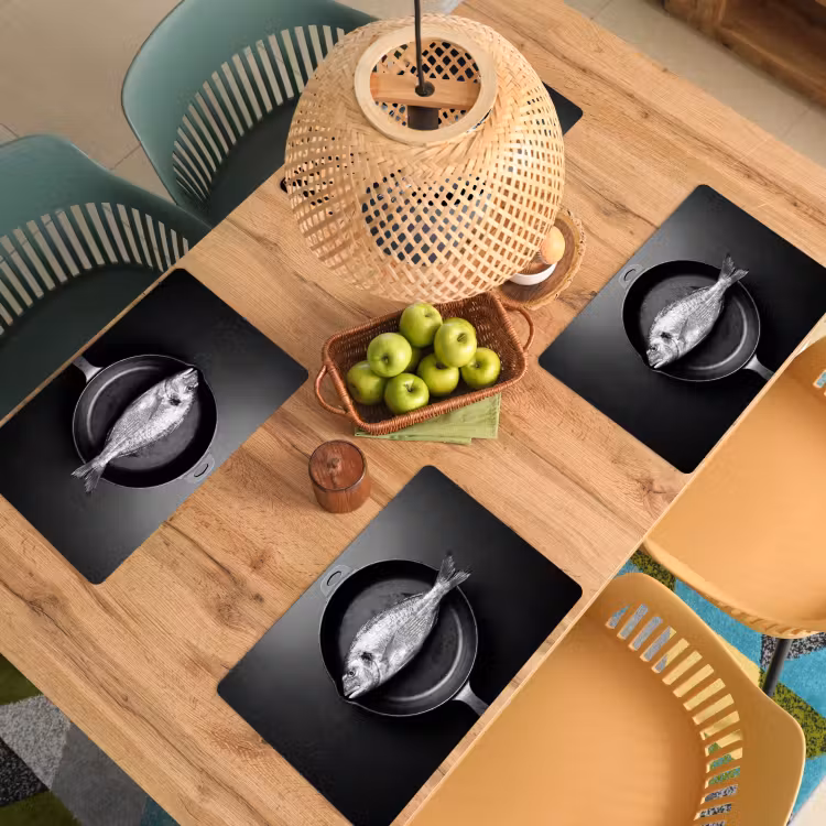 Placemat - 6 stuks - Pan - Vis - Zwart - Wit — 3