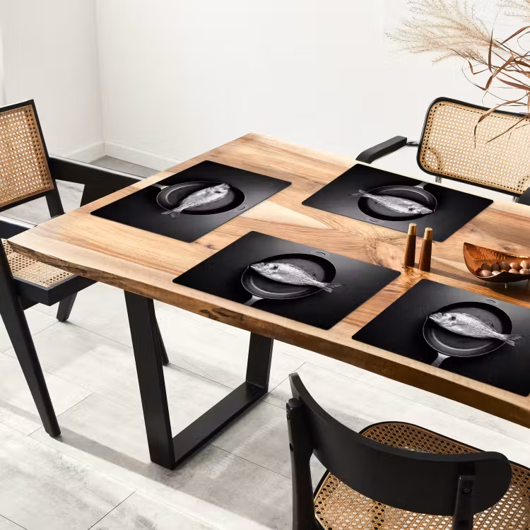 Placemat - 6 stuks - Pan - Vis - Zwart - Wit — 4