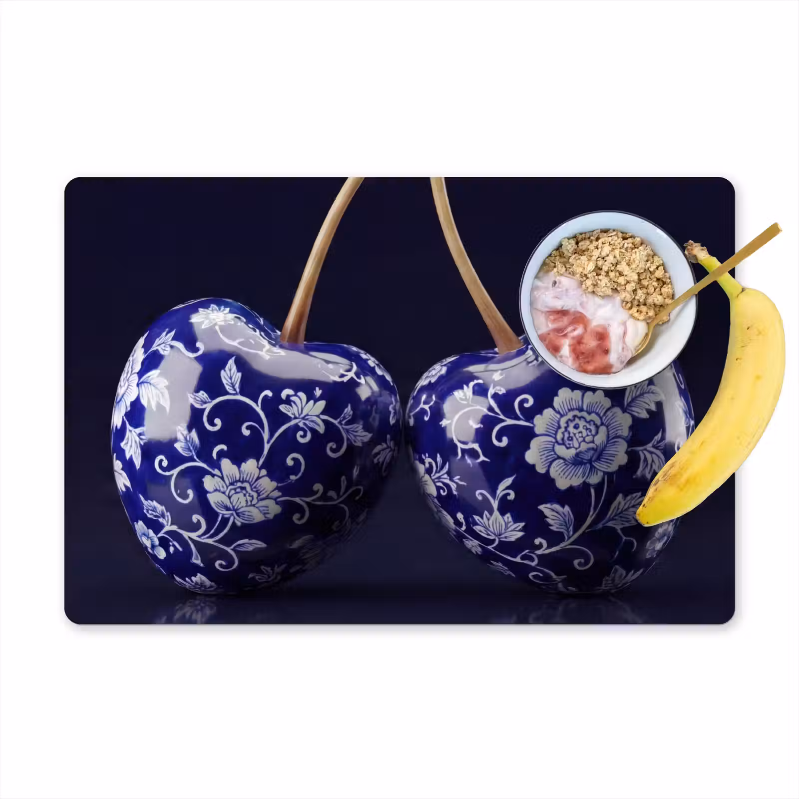 Placemat - 6 stuks - Porselein- Kersen - Delfts - Blauw — 1