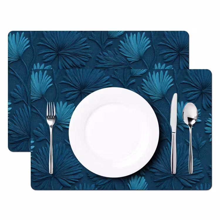 Placemat - 6 stuks - Bladeren - Reliëf - Patroon - Oceaanblauw - Modern — 2