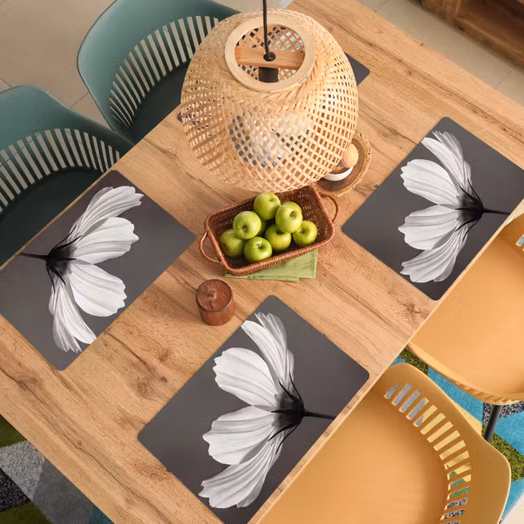 Placemat - 6 stuks - Bloem - Minimalistisch - Zwart - Wit — 3