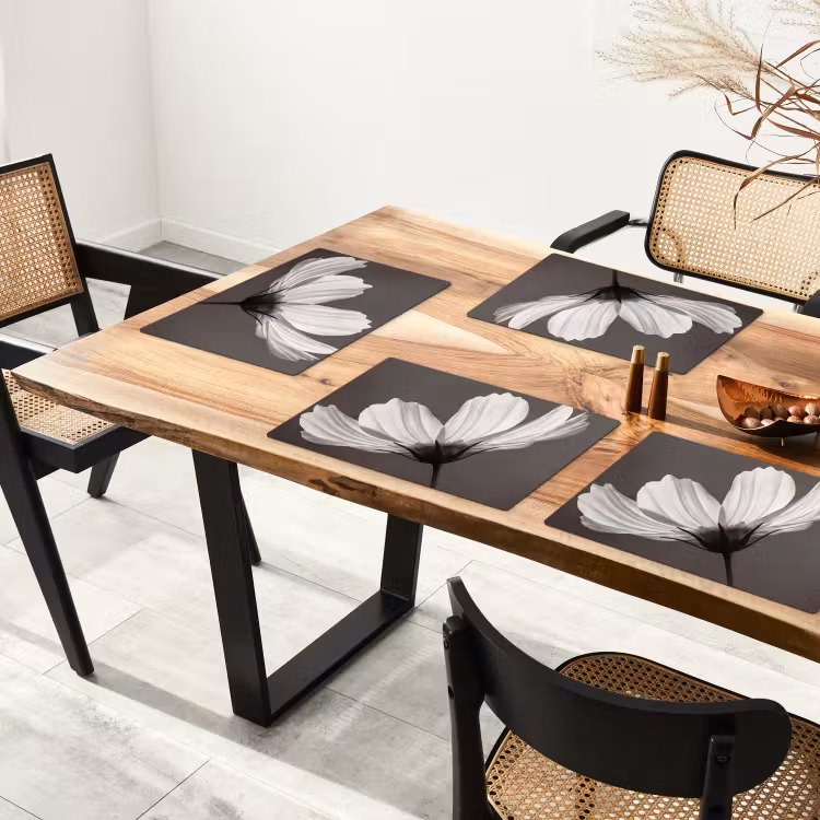 Placemat - 6 stuks - Bloem - Minimalistisch - Zwart - Wit — 4