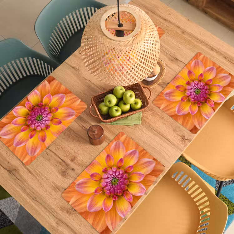 Placemat - 6 stuks - Dahlia - Bloem - Oranje — 3