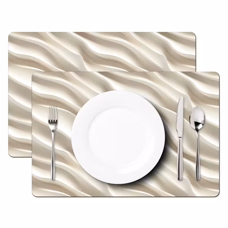 Placemat - 6 stuks - Diagonaal - Golven - Crème — 2