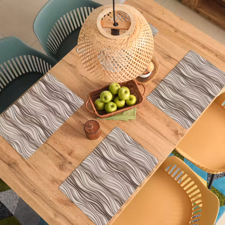 Placemat - 6 stuks - Golven - 3D - Crème — 3