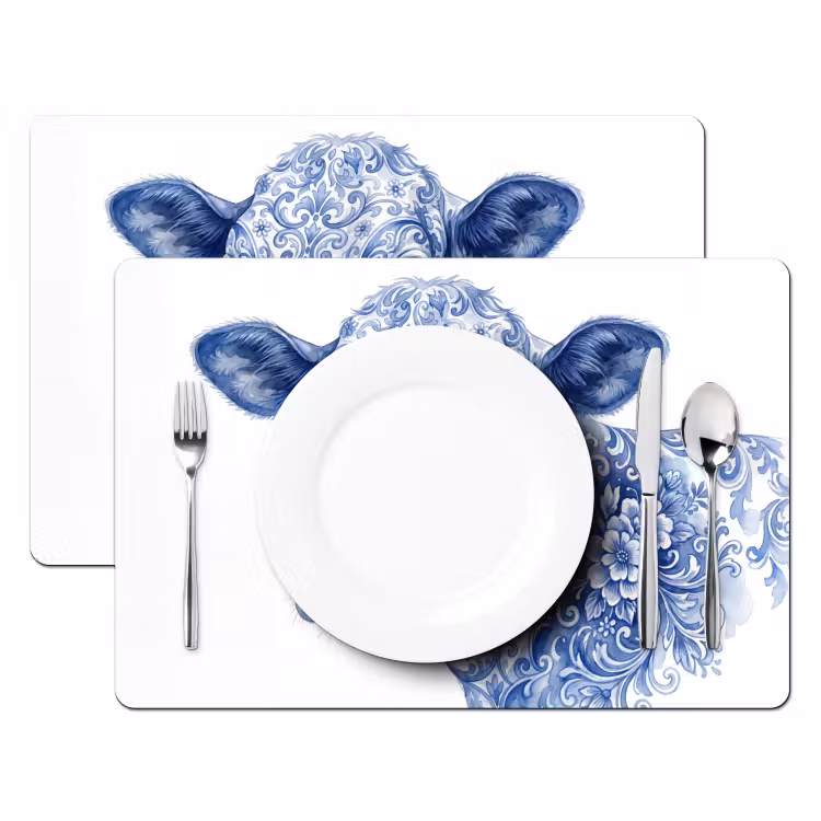 Placemat - 6 stuks - Illustratie - Koe - Blauw — 2