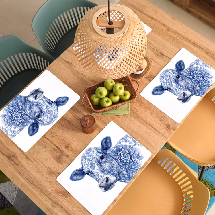 Placemat - 6 stuks - Illustratie - Koe - Blauw — 3