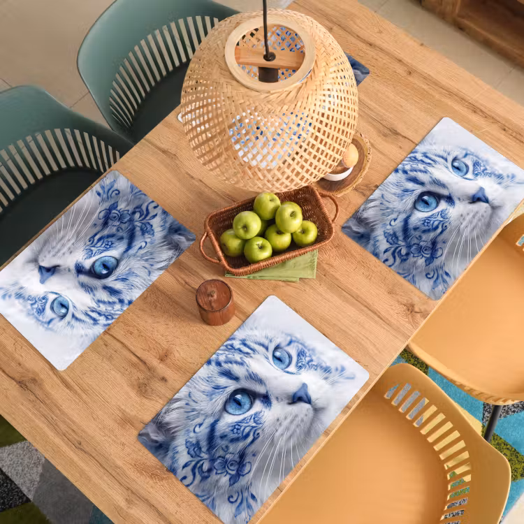 Placemat - 6 stuks - Kat - Patroon - Blauw — 3