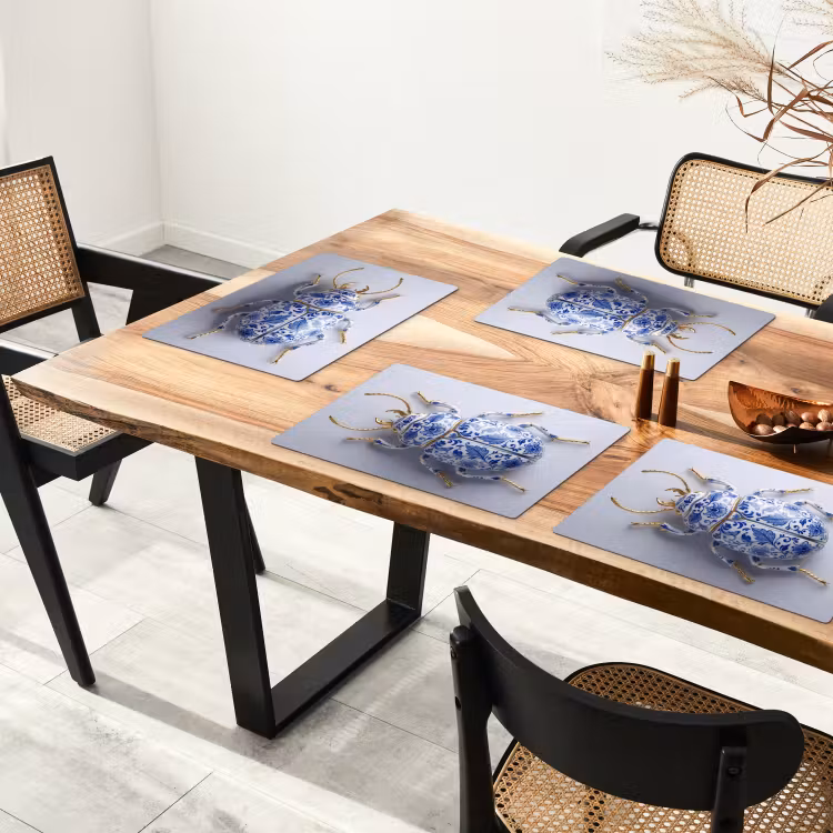Placemat - 6 stuks - Kever - Delfts - Blauw - Goud — 4
