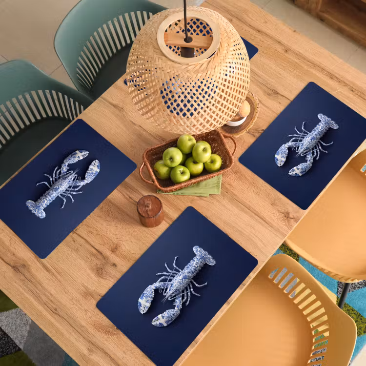 Placemat - 6 stuks - Kreeft - Porselein - Delfts - Blauw — 3