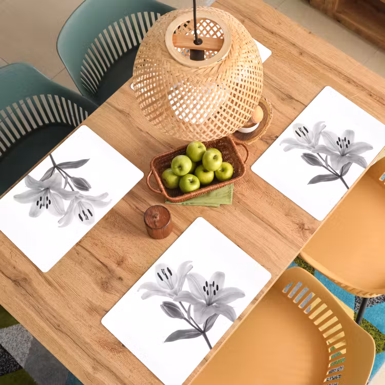 Placemat - 6 stuks - Lelies - Elegant - Zwart - Wit — 3