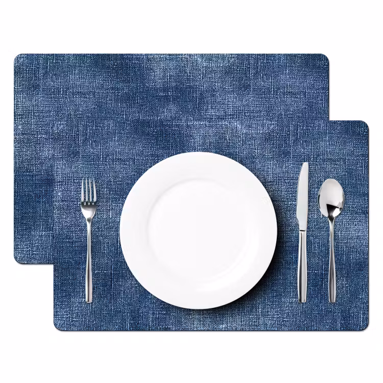 Placemat - 6 stuks - Linnen - Textuur - Patroon - Denim - Rustiek — 2