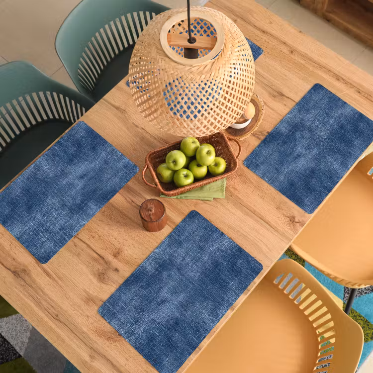 Placemat - 6 stuks - Linnen - Textuur - Patroon - Denim - Rustiek — 3