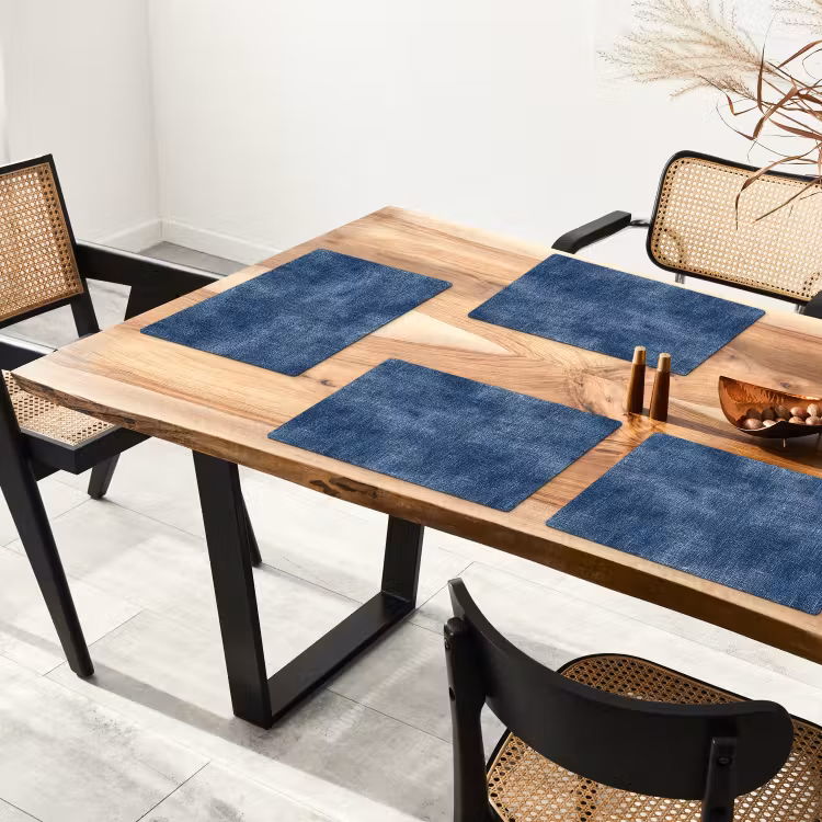 Placemat - 6 stuks - Linnen - Textuur - Patroon - Denim - Rustiek — 4