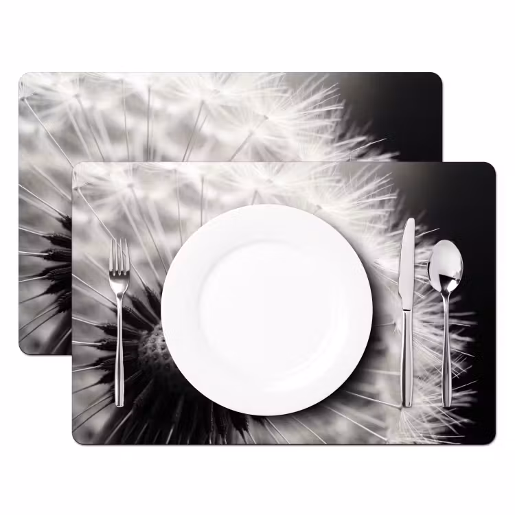 Placemat - 6 stuks - Paardenbloem - Zwart - Wit — 2