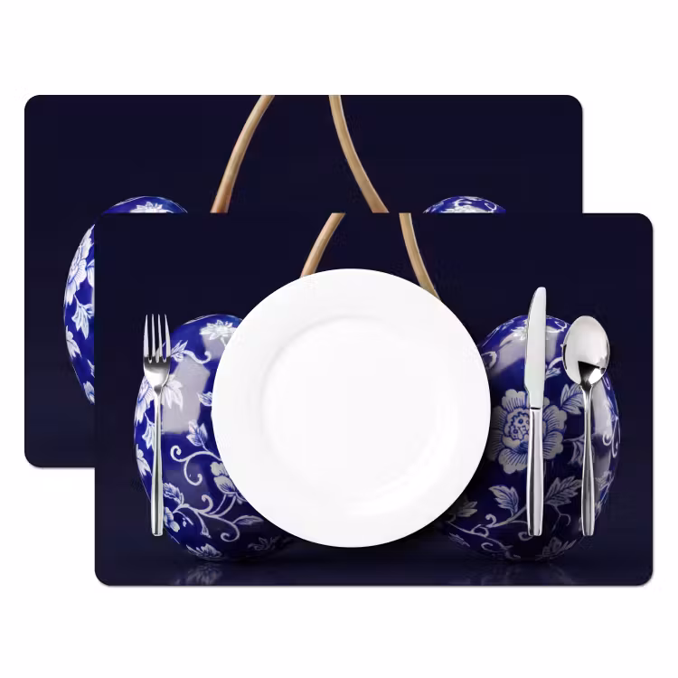 Placemat - 6 stuks - Porselein- Kersen - Delfts - Blauw — 2
