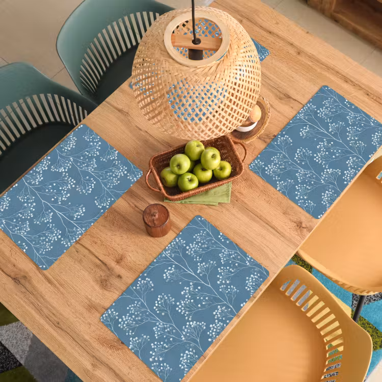 Placemat - 6 stuks - Takken - Bessen - Patroon - Lichtblauw — 3