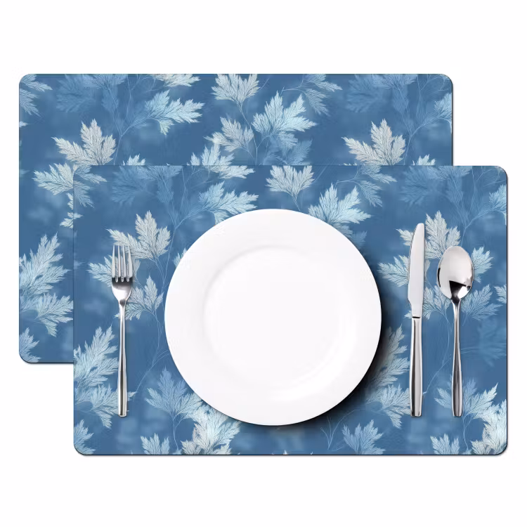 Placemat - 6 stuks - Varen - Botanisch - Patroon - Grijsblauw — 2