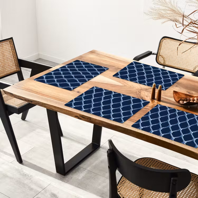 Placemat - 6 stuks - Visnet - Touw - Patroon - Marineblauw — 4