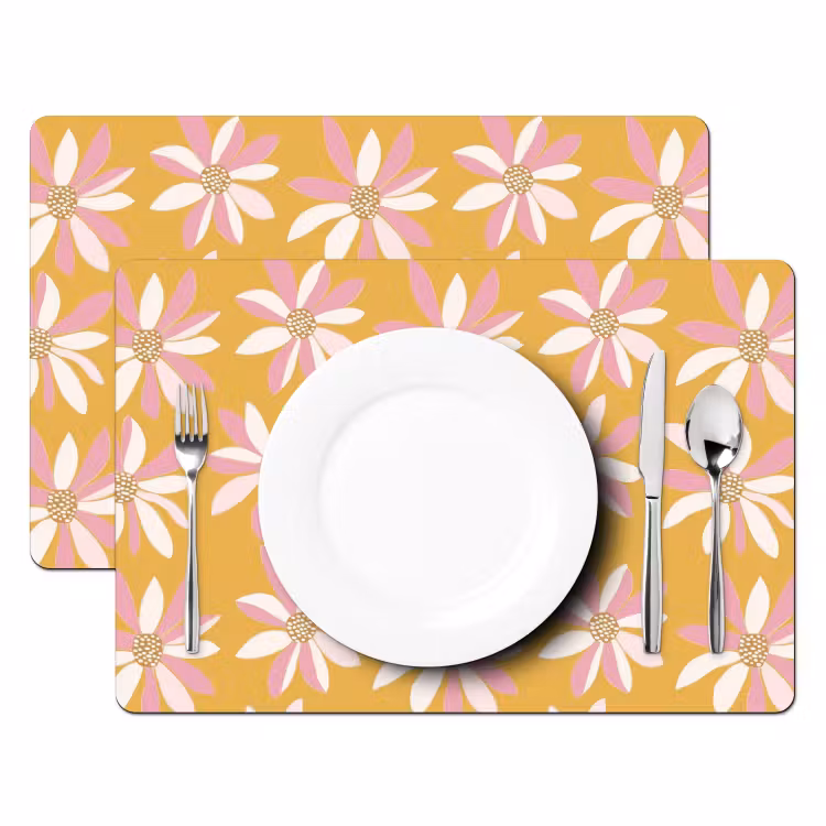 Placemat - 6 stuks - Bloemen - Modern - Geel — 2