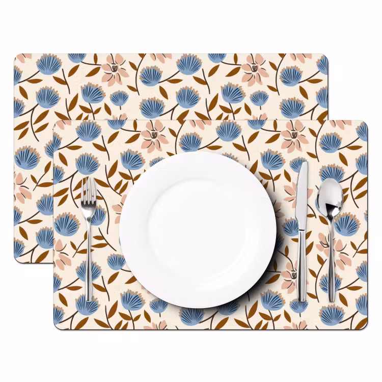 Placemat - 6 stuks - Bloemen - Wild - Blauw — 2