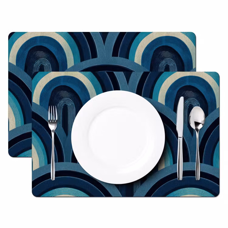 Placemat - 6 stuks - Bogen - Geometrisch - Patroon - Blauw - Retro — 2