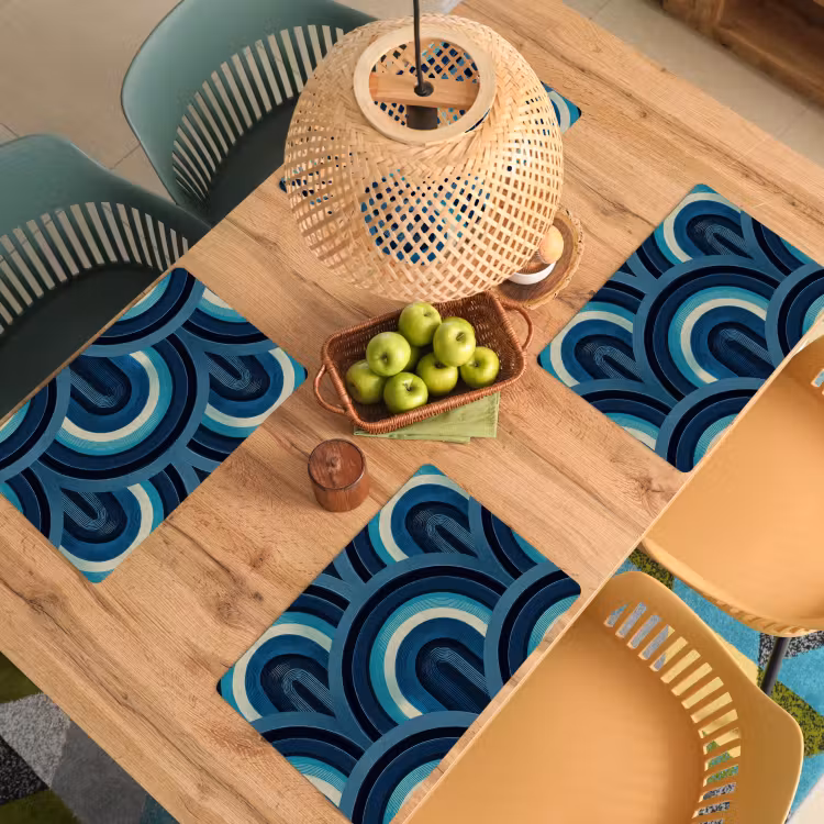 Placemat - 6 stuks - Bogen - Geometrisch - Patroon - Blauw - Retro — 3