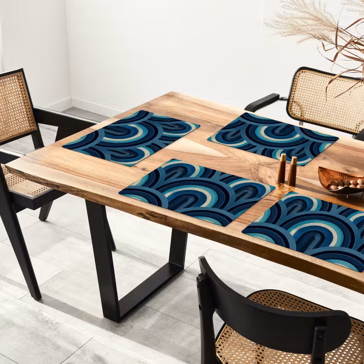 Placemat - 6 stuks - Bogen - Geometrisch - Patroon - Blauw - Retro — 4