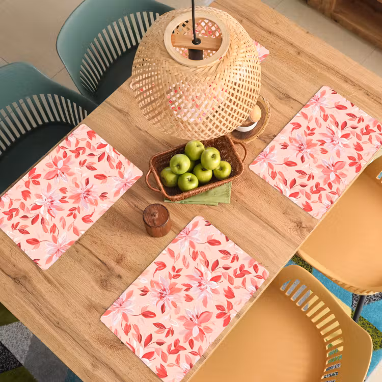 Placemat - 6 stuks - Botanisch - Bloemen - Rood — 3